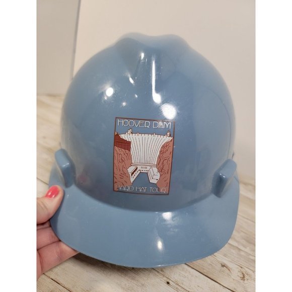 Vintage Hard Hat Hoover Dam Hard Hat Tour Size Medium V-gard Blue - Picture 2 of 16